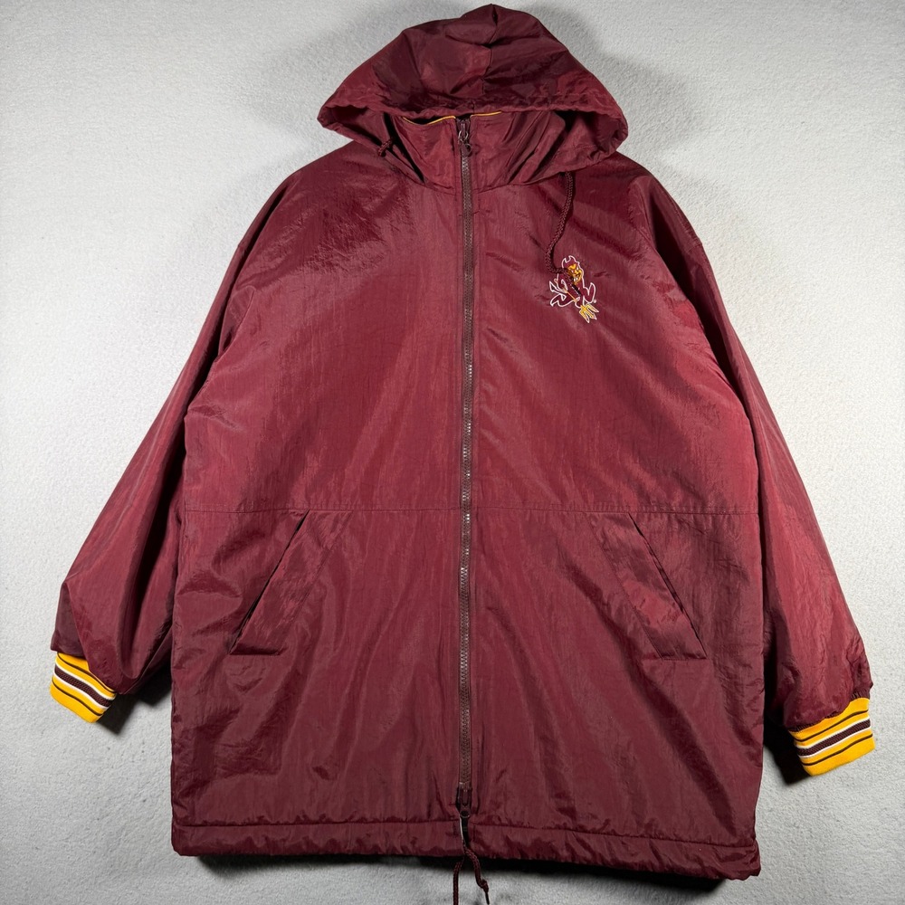 Champion Arizona State Sun Devils Sparky Maroon Nylon Parka Jacket Mens Large